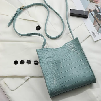 

Alligator Bucket Bags Women Crocodile Pattern Handbag Fashion Retro Totes Ladies PU Leather Shoulder Messenger Bags Green