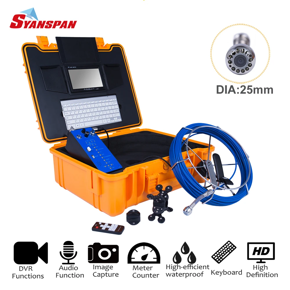 

Pipe Inspection Camera, SYANSPAN 9 Inch Monitor Sewer Industrial Endoscope Video+Audio + 8X Image Enlarger 20/50/100M