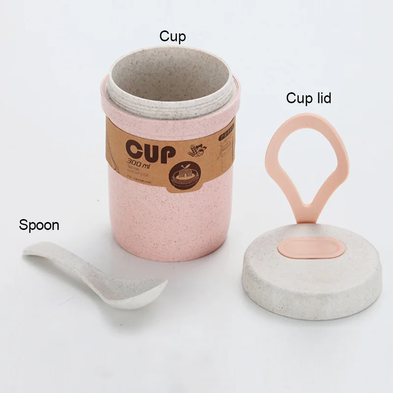 300ml Healthy Material Wheat Straw Sealed Soup Cup With Lid Water Brea_A4_5