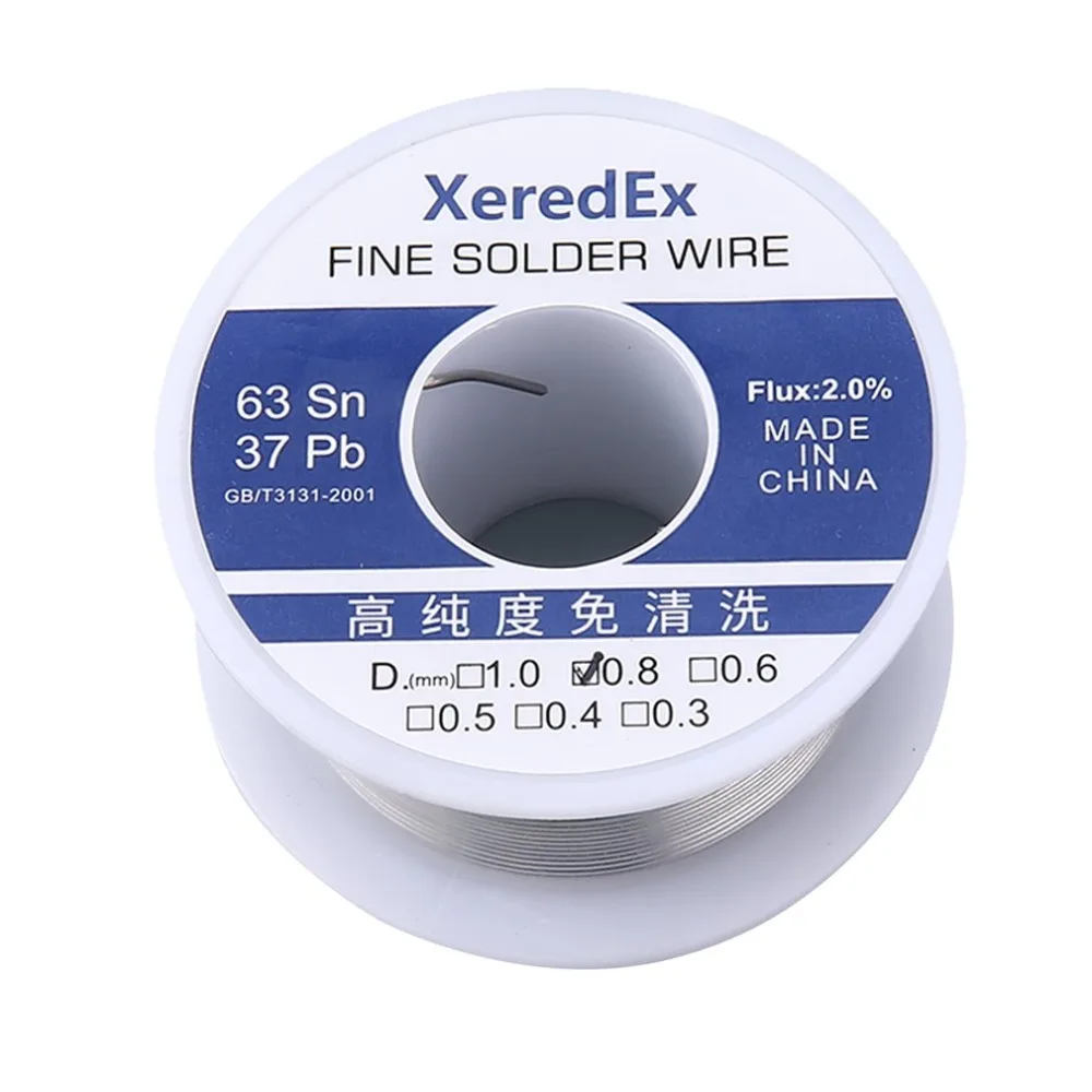 XeredEx 0,8 мм 2% флюс Олово Свинец канифоль рулон сердечника Серебряный Проволочный припой Сварка Пайка Ремонт инструмент катушка расплава набор 63% Sn