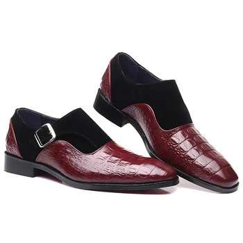 

Men's Dress Leather Shoes Casual Loafers Crocodile Pattern Patchwork Flat Formal Wedding Buckle Shoes Oxford