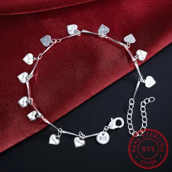 

925 Sterling Silver Bracelets For Women Lucky Love Letter Heart Silver Chain Bracelet pulseira Gift Wedding Jewelry S-B164