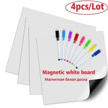 

4pcs/lot Magnetic Board for Fridge Dry-erase White Board Notepad Week Menu Planner Writing Board 8pcs Marker Fine Tip Magnets