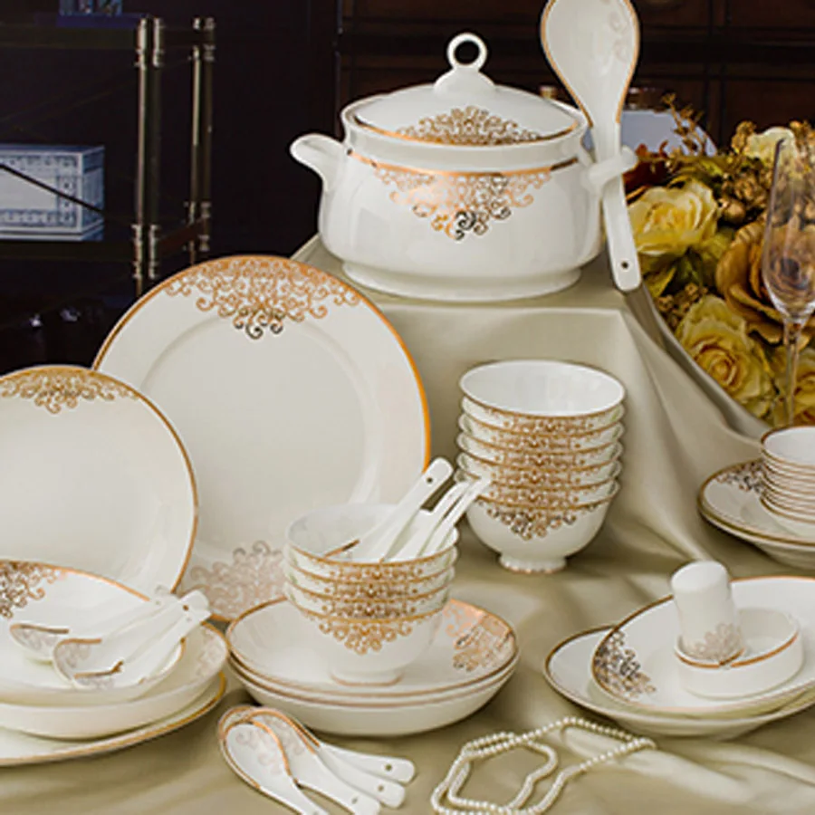 56 Heads Jingdezhen ceramics Dinner Dish Rice Salad Noodles Bowl home dish soup bowl taste dish rice bowl Pot Dinnerware Sets