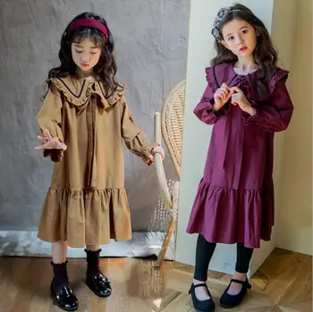 

2019 Korean style girls ruffles dress fashion autumn cotton girls dresses 4-9t C181