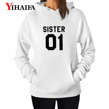 

YIHAIFA Woman Hooded Sweatshirts Print Creative Sister itself Women Long Sleeve Pullover Hoodies Mujer Blouse