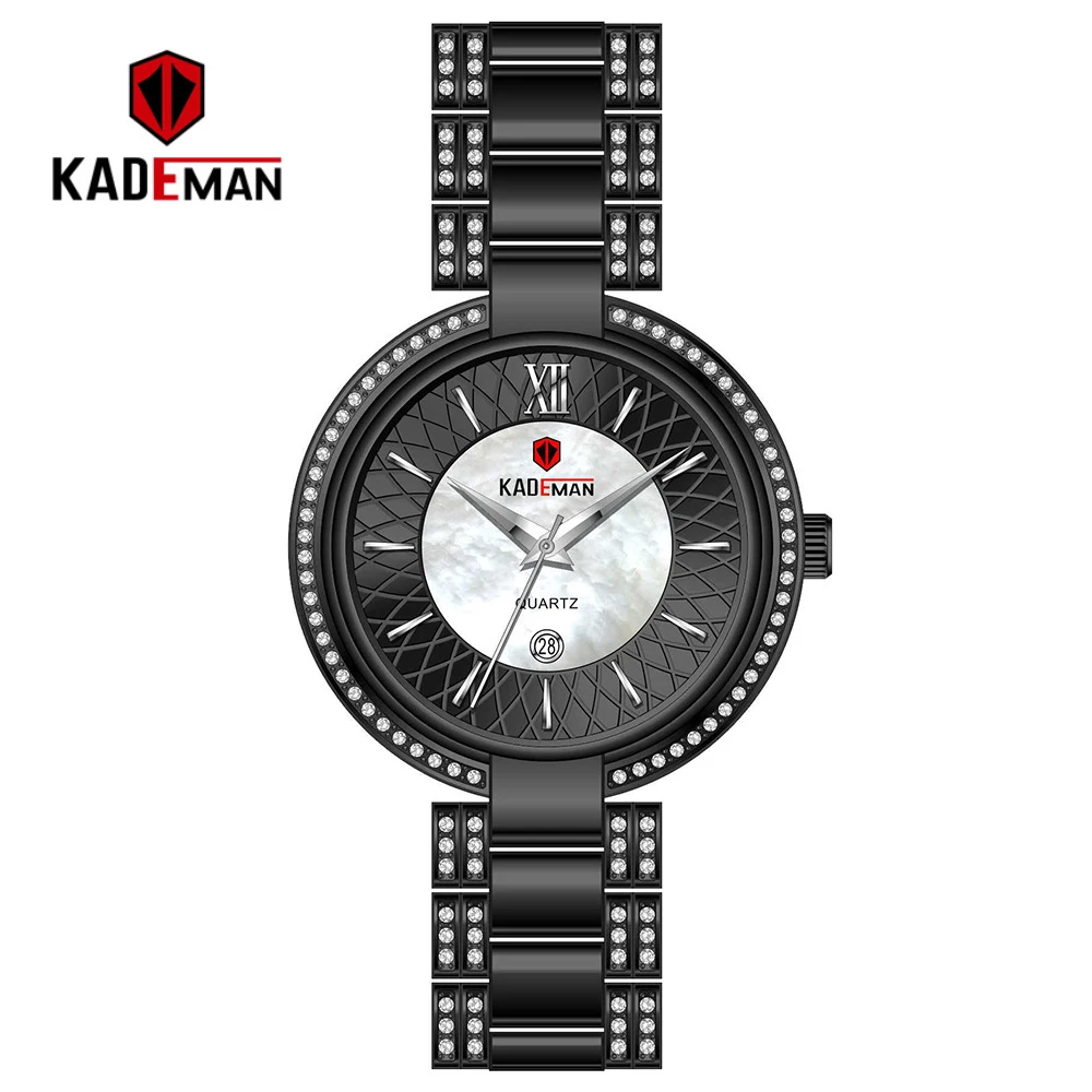 KADEMAN Women's Luxury Fashion Watches Waterproof Quartz Watch Top Brand For Lady Female Dress Gold Wristwatch Relogio Feminino - Цвет: black