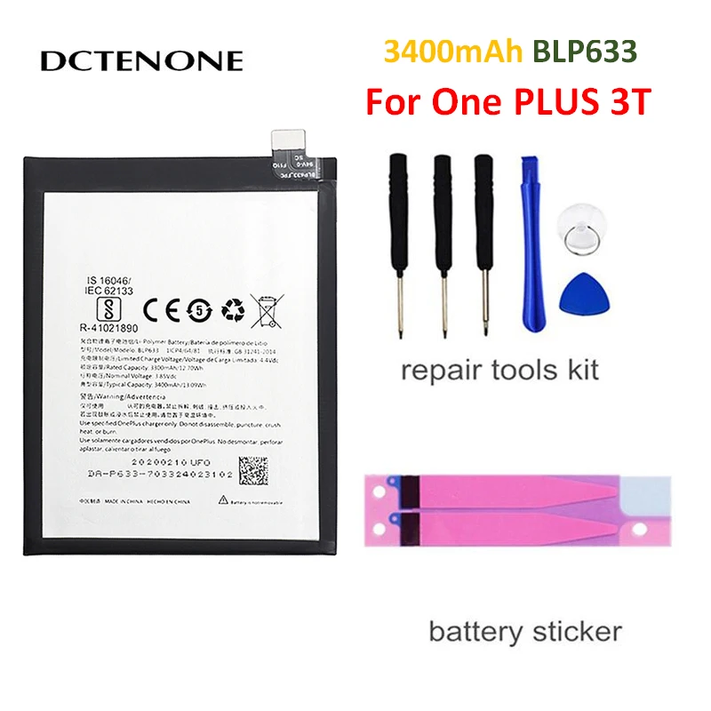 

DCTENONE BLP633 Battery for Oneplus 3T 1+3T High Capacity 3400mAh Cell Phone Replacement Batteries with Tools Gifts