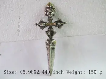 

Elaborate Chinese Old Buddhism Taoism exorcism copper sword weapon statue