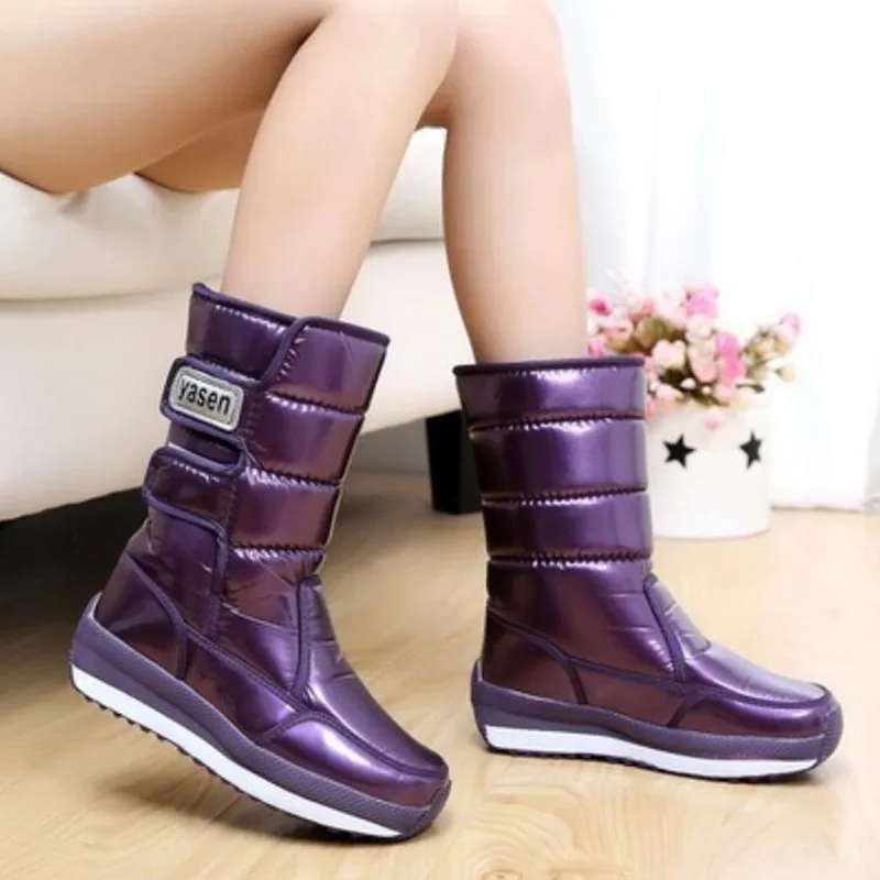 NEW Boots Women Snow Boots Winter Thicken Fur Plush Waterproof Non-Slip Rubber Warm Platform Hook Loop Mid-Calf Boots Women W509