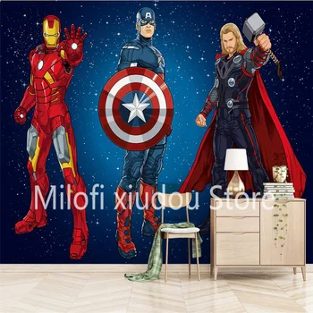 

Custom 3D Wallpaper Mural Avengers Wallpaper Sci-Fi Movie Mural Internet Cafe Marvel Hero Captain America Hulk Background Wall