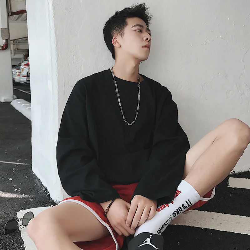 2019 Men's Summer New Casual Solid Color Long-sleeved Round Neck T Shirt Loose Temperament Trend Cotton Harajuku Tshirt 2019 Men's Summer New Casual Solid Color Long-sleeved Round Neck T Shirt Loose Temperament Trend Cotton Harajuku Tshirt