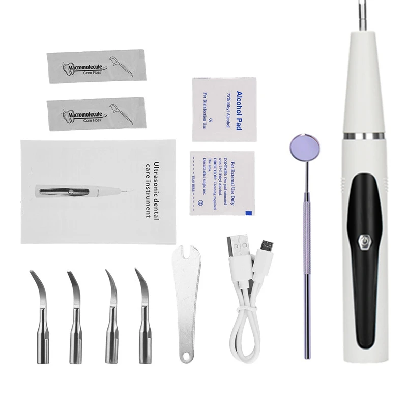 

Water Free Ultrasonic Cleaner Teeth Tartar/Plaque Remover 5 Modes Rechargeable Dental Scaler with Replaceable Working Tips