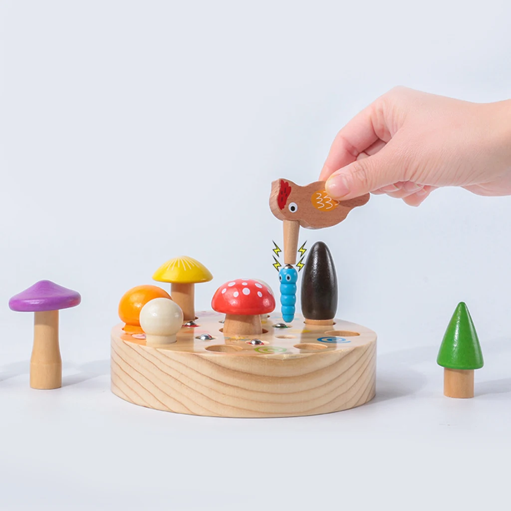 Wooden Woodpecker Catching Worms Game Montessori Baby Kids Educational Toys