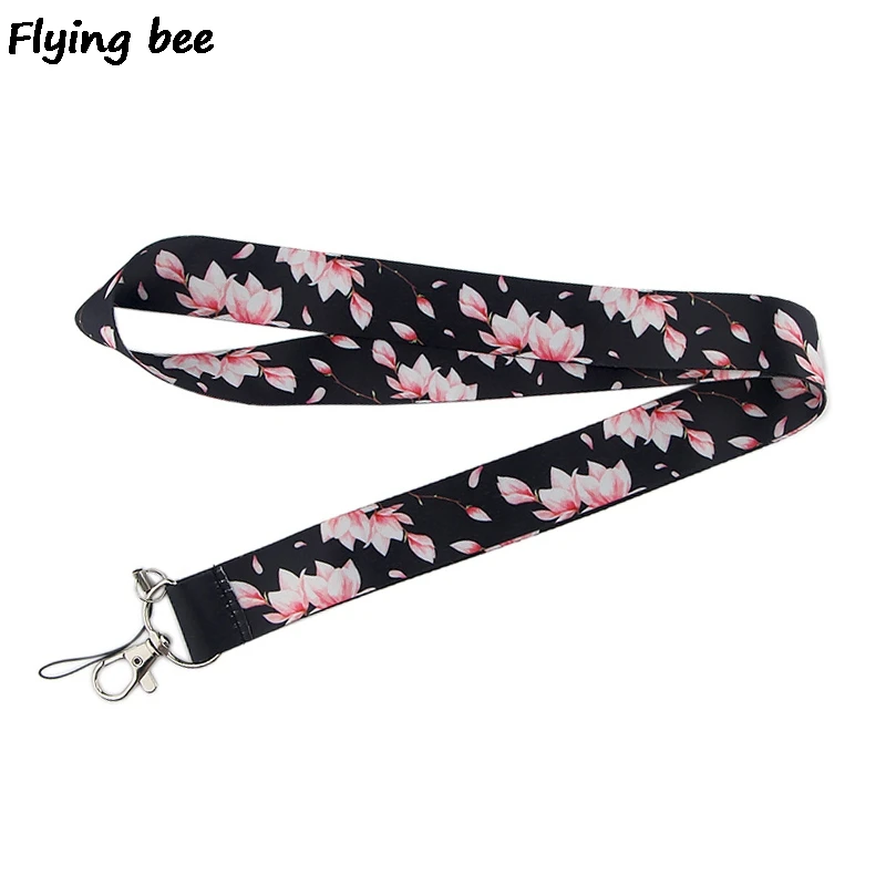 

Flyingbee Cherry blossoms Keychain unique Phone Lanyard Women Fashion Strap Neck Lanyards for ID Card Phone Keys X0514