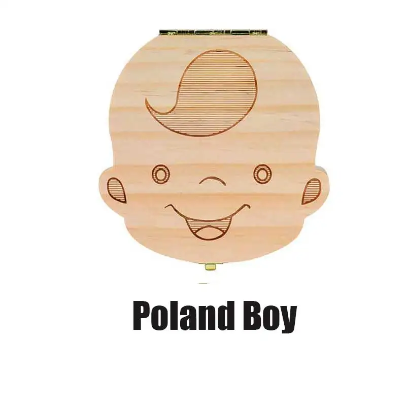 polish boy Коробка для зубов, португальский/Турецкий/голландский/Греческий/английский текстовый органайзер, коробка для хранения молочных зубов, деревянная коробка для выпавших детских зубов для мальчиков и девочек - Цвет: polish boy