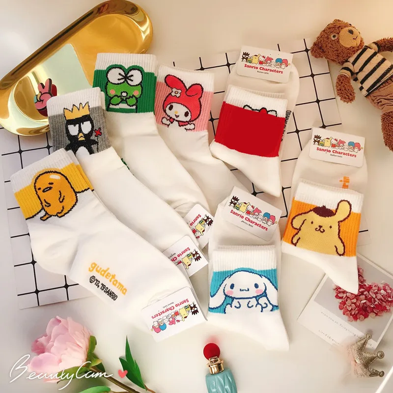 Женские носки с героями мультфильмов, с помпонами и помпонами, Cinnamoroll BabyCinnamoroll Badbadtz Maru, модные Забавные милые хлопковые носки