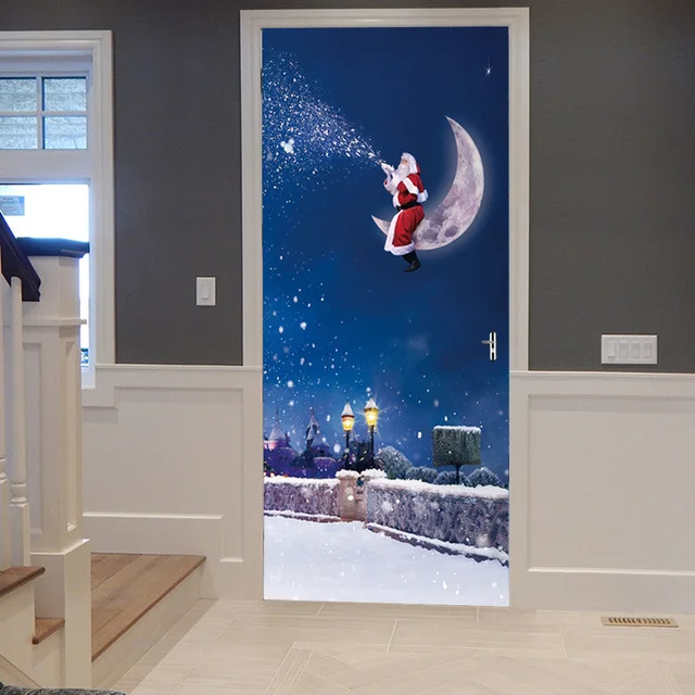 Самоклеющиеся обновленные домашний Декор 3d дверь стикер с изображением новогодней елки искусство водонепроницаемый обои гардероб переводная бумага для обновления интерьера картина - Цвет: Door LXR4092-11