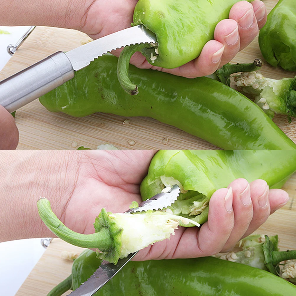 Перцовая посуда из нержавеющей стали Chilli зеленые зазубренные края для удаления семян практичные корры