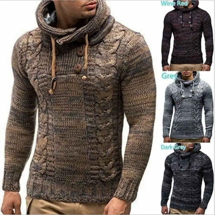 Men's Sweater Autumn Winter Pullovers Knitted Coat Hooded Sweater Jacket Outwear Fashion Design Collar Hooded Men Sweater Cloth