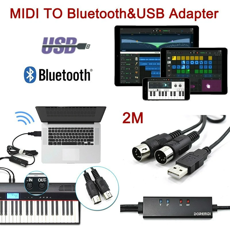 DOREMiDi Беспроводной Bluetooth USB к миди кабель для передачи данных конвертер MIDI адаптер