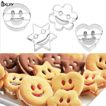 

4pc Smiley Stainless Steel Cookies Printing Mold Baking Tools DIY Cake Decor Tools Kitchen Accessories Gadget Cookie Cutter.8z