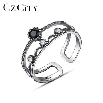

CZCITY Vintage Thai 925 Sterling Silver Statement Crown Open Rings for Women Anniversary Fine Jewelry Anel Femme Christmas Gifts