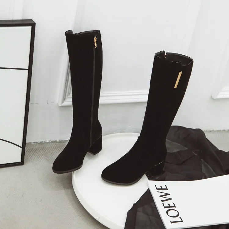 Ботинки больших размеров 9, 10, 11-19; женские зимние ботинки; женская обувь; botas; ботинки с боковой молнией и круглым носком на квадратном каблуке