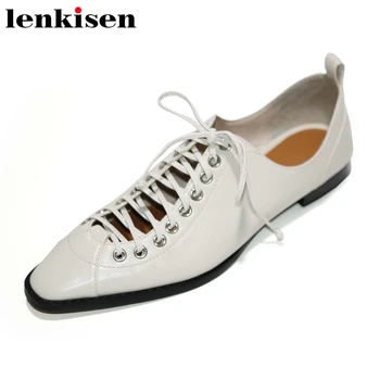 

Lenkisen natural leather small square toe low heel brand shoes deep mouth hollow bowtie hollow dress young lady women pumps L08