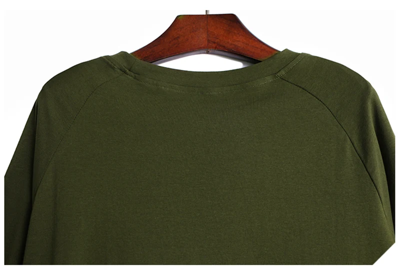 [EAM] Women Army Green Irregular Split Big Size T-shirt New Round Neck Long Sleeve  Fashion Tide  Spring Autumn 2020 1Z450