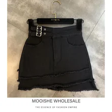 Новая Осенняя Асимметричная Джинсовая юбка миди с завышенной талией и необработанными краями