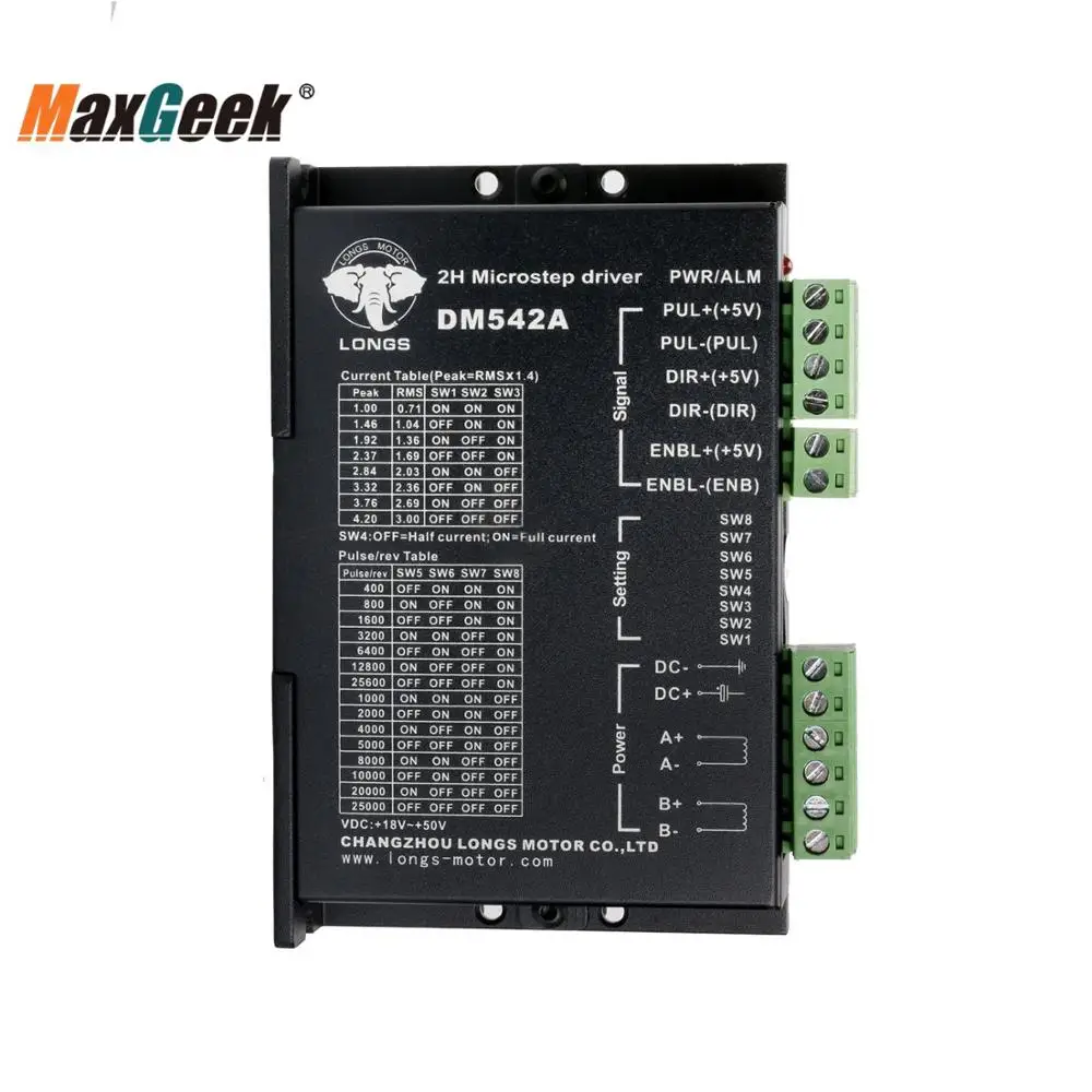 Драйвер шагового двигателя Maxgeek DM542A Nema 23 пиковый 4 2 А 18 50 В постоянного тока 128 Micstep