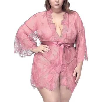 

Bridesmaid Robes Lace Bath Robe Hollow See-though Sleepwear Mini Lingerie Porno Plus 3XXL Womens Clothing Nightie Pink underwear