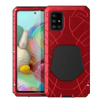 

For Samsung Galaxy A71 Phone Case Hard Aluminum Metal Tempered Glass Screen Protector Cover Heavy Duty Protection A71 Cover