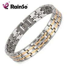 Rainso, полный магнитный браслет, мужской дизайн, нержавеющая сталь, ювелирное изделие, шарм, серебряные, золотые браслеты на запястье для здоровья, браслет