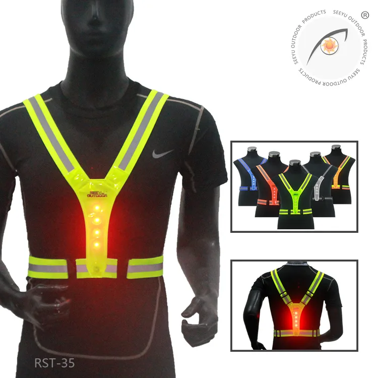 

Amazon Hot Selling Elastic Elasticity V-Shaped 4LED Lamp Shining Reflective Vest LED Elasticity Sports Reflective Vest