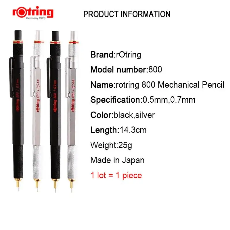 Металлический механический карандаш Rotring 800 0 5 мм/0 7 мм серебристый/черный