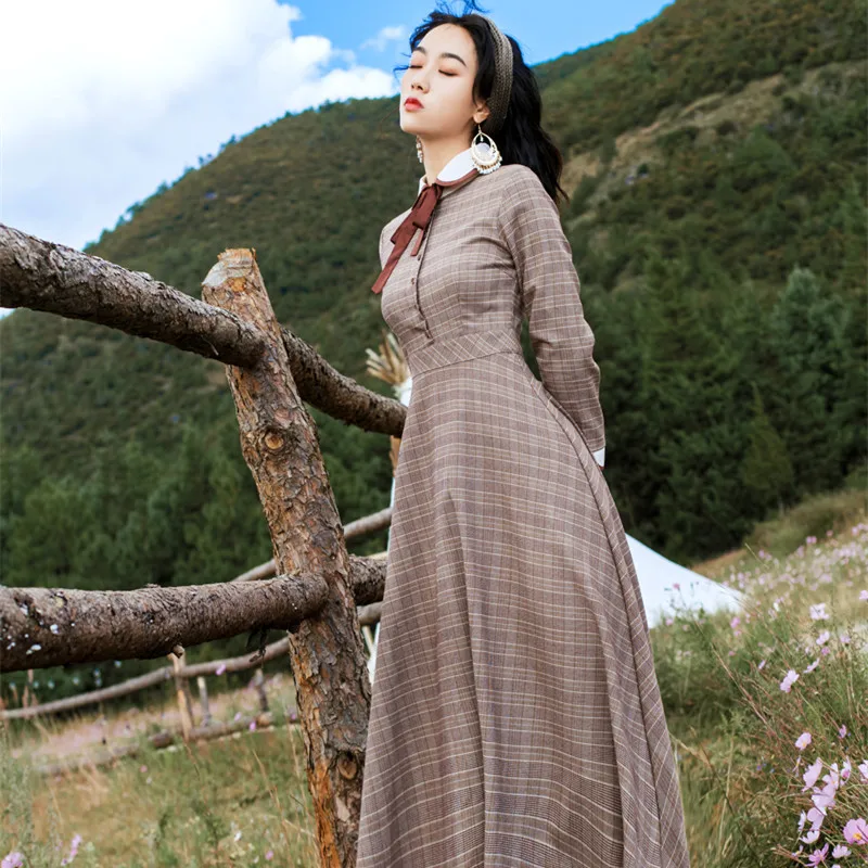 

2018 Autumn And Winter New Style Retro Literature And Art the Republic of China-Style Peter Pan Collar Dress Women's Mid-length