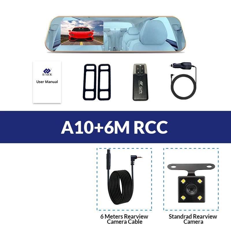 E-ACE A10, хит, Full HD 1080 P, Автомобильный видеорегистратор, камера, авто, 4,3 дюймов, зеркало заднего вида, цифровой видеорегистратор, двойной объектив, Регистрационная видеокамера