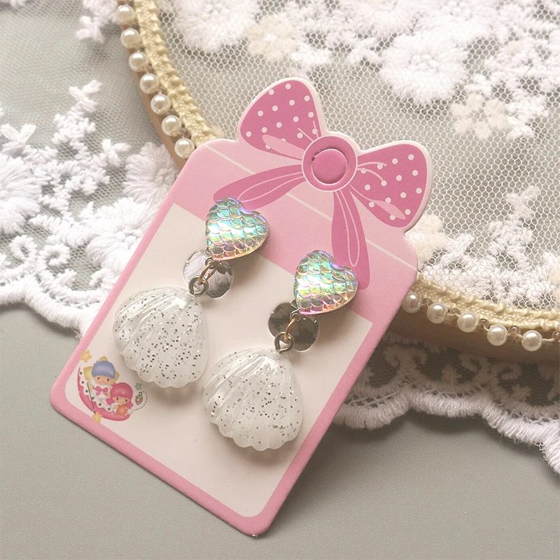 Cute Korean No Pierced Clip on Earrings with Shell Mermaid Scales Designs for Women Girls Kids Play Earrings Jewelry Accessories with ear clip earrings clip earrings ear clip ear accessories