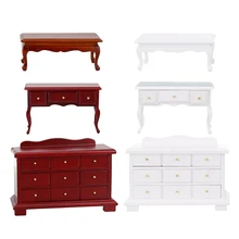 

1:12 Dollhouse Wood Vintage Tea Table Desk Cabinet Miniatures Furniture
