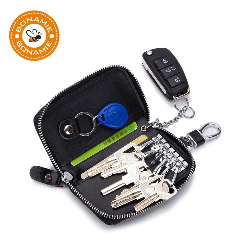 

BONAMIE Genuine Leather KeyChain Unisex Key Bag Multifunction Organizer Wallet Holder Smart Housekeeper Car Key Case Keys Pouch