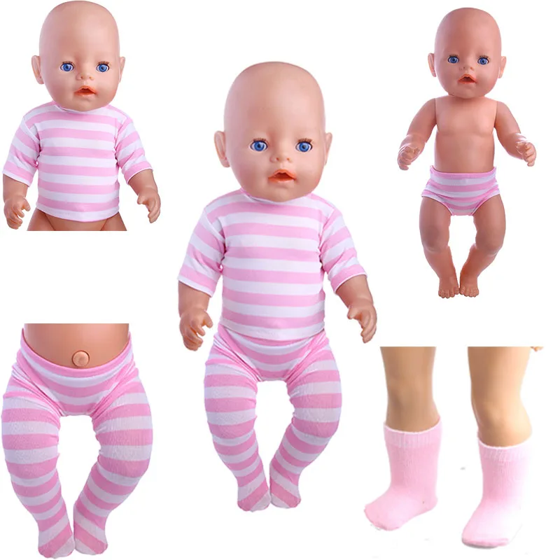 티셔츠 + 레깅스 + 팬티 + 양말 18 인치 미국 인형 및 43-45 cm 베이비 인형 옷, 소녀 장난감, 우리 세대