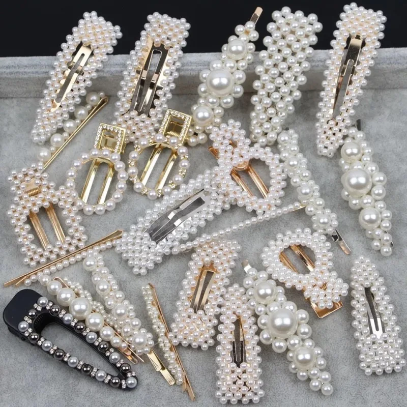 

Hot Fashion Women Hair Clips Sweet Geometric Hollow Pearl Barrettes Word Folder Trendy Metal Date Girls Hair Accessories