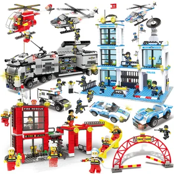 

City Police Station Helicopter Military Technic Car Building Blocks Mini Bricks Figure Legoinglys Toys For Children Boys Gifts