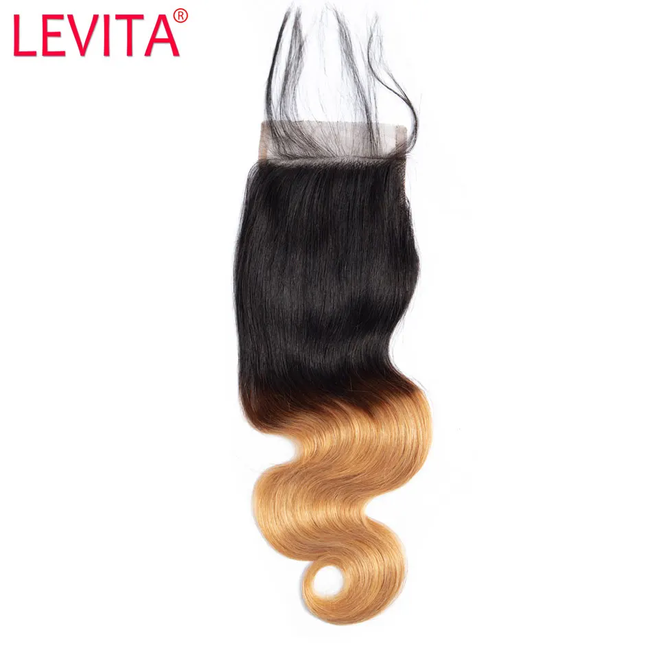 Бразильские волнистые натуральные кудрявые пучки волос с закрытием 1B/27 блонд Омбре пряди с закрытием не Реми средний коэффициент LEVITA