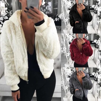

Women Fleece Teddy Hoodies Zipper Solid Pocket Hooded Hoodies Coat Winter Warm Zip-Up Polyester Coat Outwear Casual Sweatshirt