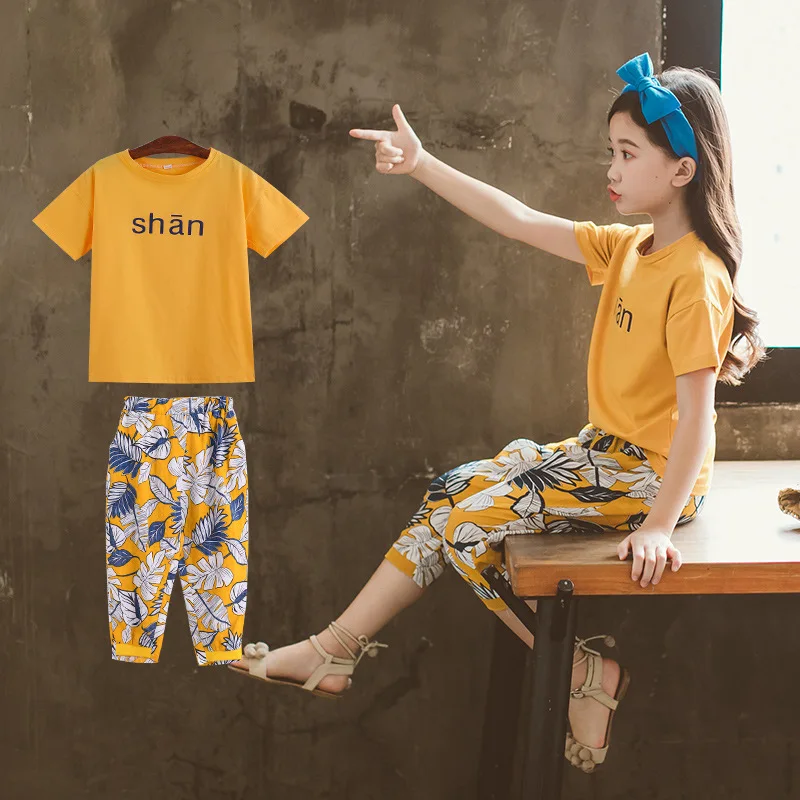 

Girls Summer T-shirt Short Sleeve Set Little Girl Summer Casual Korean-style Short-sleeved T-shirt Sports Clothing
