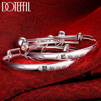 

DOTEFFIL 2Pcs Solid 999 Sterling Silver Bells Bangles Bracelet Chinese Translated Smart Lively For Baby Boys Girls Baby Jewelry