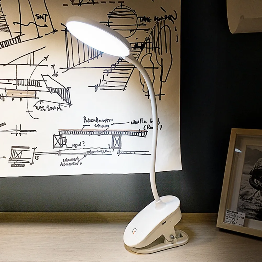 

Clip LED Table Lamp Built In Rechargeable Battery Touch On/Off Switch 3 Modes Lighting USB Desk Light For Bedside Book Reading
